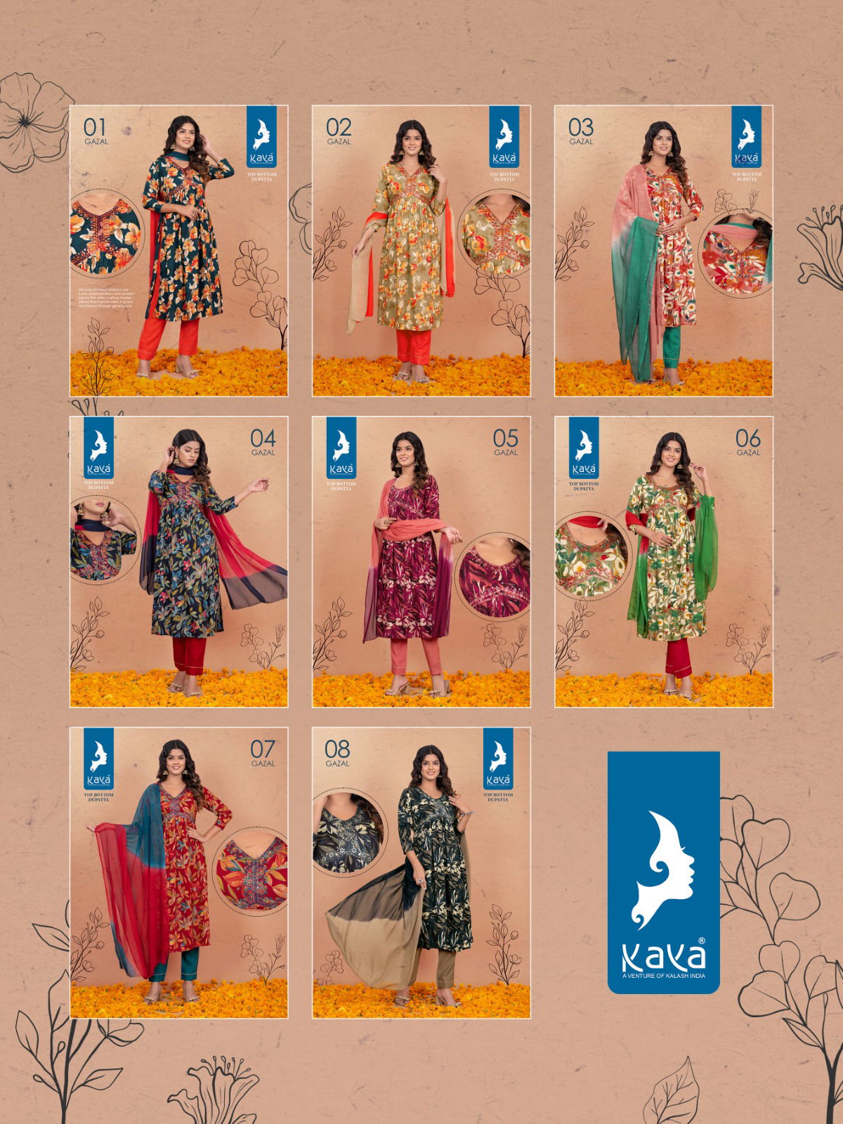 Gazal By Kaya Rayon Alia Cut Kurti With Bottom Dupatta Catalog